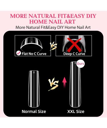 UNA GELLA XXL Long Square Nail Tips - 216 PCS Clear Full Cover Gel X Tips for Nail Salon & DIY | Extra Long No C Curve 12 Sizes - Buy Online on GoSupps.com