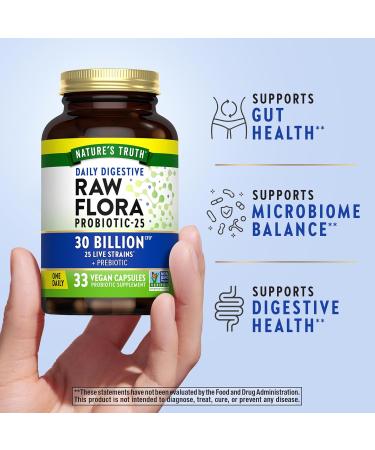 Raw Flora Probiotics with Prebiotics | 30 Billion CFU | 33 Daily Digestive Capsules | Vegan, Non-GMO & Gluten Free Supplement for Women and Men - Buy Online on GoSupps.com