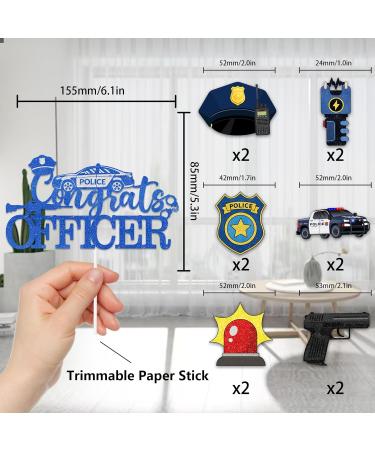 Blue Glitter 1pcs Cake Topper 12pcs Cupcake Topper Pick for Congrats Officer Policeman Theme Decor Supplies Boys Girls 2024 College Graduation Party Decorations - Buy Online on GoSupps.com