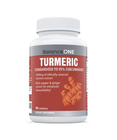 Balance ONE Turmeric Extract 1000mg Ethically Sourced Turmeric Curcumin  Standardized to 95% Curcuminoids - Ginger Extract and BioPerine - Vegan  Non-GMO - 30 Day Supply