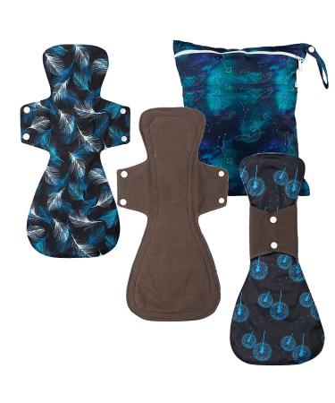 4 Pieces Set 1 Piece Medium Wet Bag + 3 Pieces 16 Inch Regular Charcoal Bamboo Mama Cloth/Menstrual Pads/Reusable Sanitary Pads Blue Whale