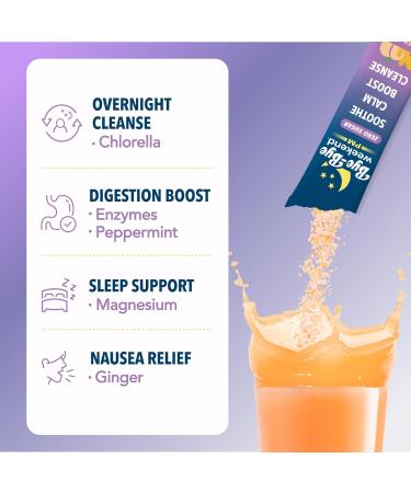 Bye-Bye Weekend PM - Overnight Recovery Drink Stomach Relief Digestion Boost Full-Body Cleanse - with Ginger Peppermint Enzymes & Chlorella - Ginger Peach Drink Packets - Buy Online on GoSupps.com