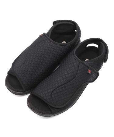 Woman Diabetic Shoes Extra Wide Width Open Toe Sandals Adjustable Arthritis Edema Slippers for Elderly Women 10 Black(slipper)