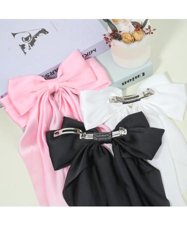 3 PCS Silky Satin Hair Bows for Women Bow Hair Clips Solid Color Bow Big Black Bow White Bow Pink Bow French Automatic Hair Clip with Long Silky Satin Tail Large Bows Cute Gifts for Women Girls - Buy Online on GoSupps.com