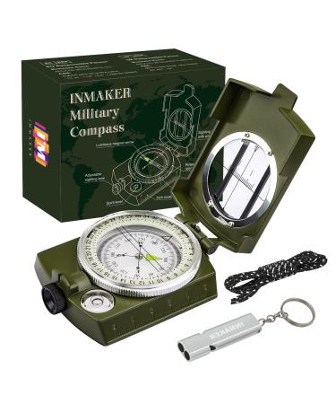 INMAKER Compass, Compass Hiking with Survival Whistle, Luminous Compass Gift for Kids, Apply to Outdoor Survival, Camping and Navigation Single Green