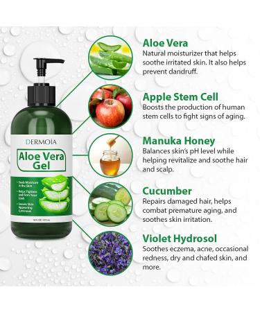Organic Aloe Vera Gel 16 fl oz - Soothing Sunburn Relief & Acne Treatment - Hydrating & Moisturizing for Face & Body - Buy Online on GoSupps.com