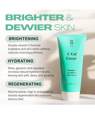 BYBI Beauty C-Caf Vitamin C Face Cream - Reduces Puffiness Hyperpigmentation & Scars - Brightening & Hydrating - Antioxidant-Rich Matcha & Caffeine - Shea Butter Glycerin Squalane - Vegan - 60ml C-Caf Cream (60ml) - Buy Online on GoSupps.com