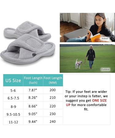 Git-up Women's Memory Foam Slippers with Arch Support - Adjustable Diabetic Open Toe House Slippers - Grey - Size 9.5-10.5 - Buy Online on GoSupps.com