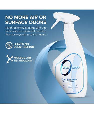 Zero Odor Multi-Purpose Odor Eliminator - Patented Technology for Bathroom, Kitchen, Fabrics, and Closet - 22oz Unscented Spray - Buy Online on GoSupps.com