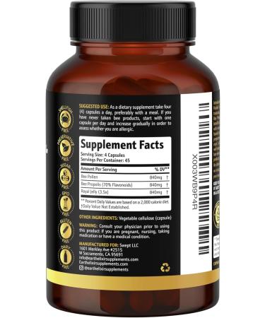 Earth Elixir 3-in-1 Organic Bee Pollen Capsule Non-GMO Pure Raw Bee Pollen Royal Jelly Propolis Extract for Women & Men Natural Energy Immune & Vitality Support 180 Propolis Capsules - Buy Online on GoSupps.com