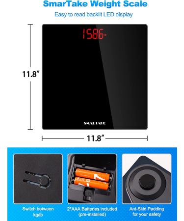 Smartake Precision Digital Body Bathroom Scale with Step-On Technology & Backlit LED Display - 400 lbs Capacity, Black - Buy Online on GoSupps.com