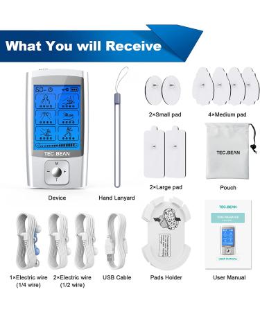 TEC.Bean Tens Unit for Pain Management & Rehabilitation - 24 Modes, 8 Pads Pulse Massager for Pain Relief & Muscle Recovery - Buy Online on GoSupps.com