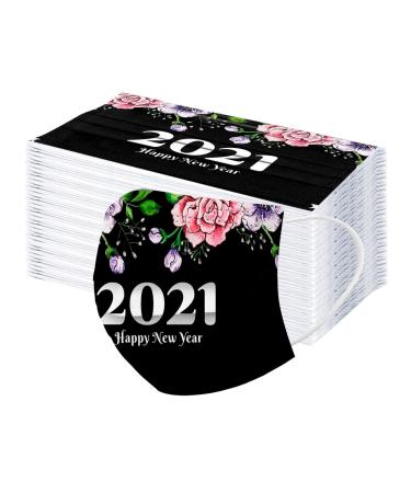 100PCS Christmas_Disposable_Face Macks with 2021 Happy New Years for Adults Xmas Theme Design Festival Party Holiday Marsks for Women Men 3 Ply Protective Earloop Mouth_Cover