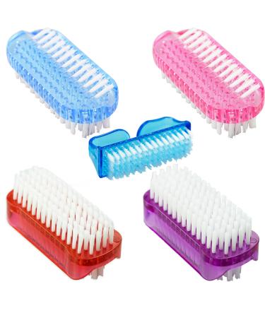5 Pcs Nail Clean Brush Plastic Handle Nail Brushes Double Sided Nail Brushes & Vertical Scrubbing Brush for Nails Toes Hands Garden Home Salon