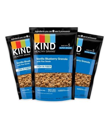 KIND Healthy Grains Granola Clusters, Vanilla Blueberry with Flax Seeds, Gluten Free, 11 Oz, Pack of 3 Vanilla Blueberry with Flax Seeds 11 Ounce (Pack of 3)