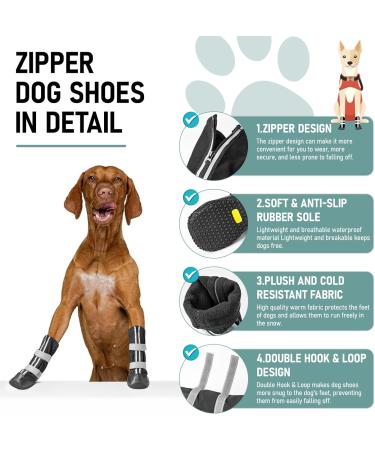 Ohcozzy Waterproof Dog Shoes with Zipper | Reflective Straps for Paw Protection | Medium & Large Dog Boots (Size S Black) - 4 Pack - Buy Online on GoSupps.com
