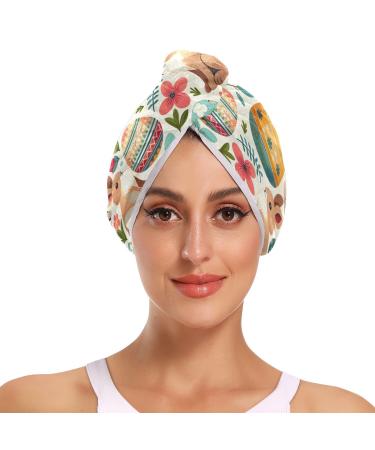 Easter Egg Bunny Hair Towel 2 Pack Super Absorbent Hair Drying Towel Quick Dry Hair Turbans Head Towel with Button Twisty Wrap for Women Girls