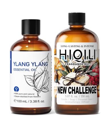 HIQILI 100ML Ylang-Ylang Essential Oil & 150ML New Challenge Fragrance Oil for DIY Diffuser