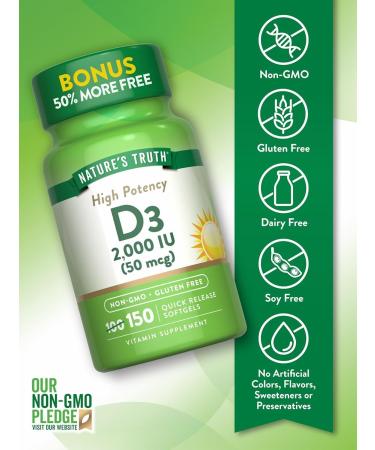 Nature's Truth High Potency Vitamin D3 2000 iu 150 Count (Pack of 3) - Buy Online on GoSupps.com