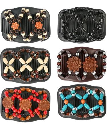 6 Pieces Beads Hair Combs Magic Elastic Hair Clips Stretchy Hair Comb Double Clips for Women Girls Hair Accessory - Buy Online on GoSupps.com