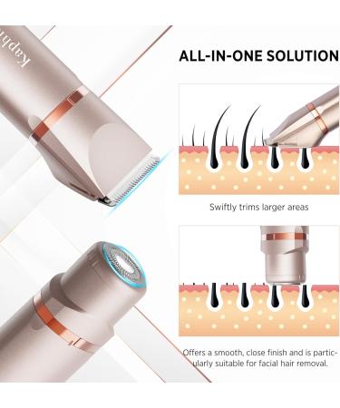 Electric Bikini Trimer Shaver for Women - 2 in 1 IPX7 Waterproof Hair Removal Kit - Rechargeable Facial and Body Hair Remover (Rose Gold) - Buy Online on GoSupps.com
