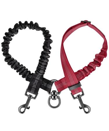 NASJAC double dog leash no tangling 360 rotatable splinter double linen for two dogs adjustable shock-damping bungee-reflecting leash for dogs small medium and large running training 2-colors version (for S+m) black+red