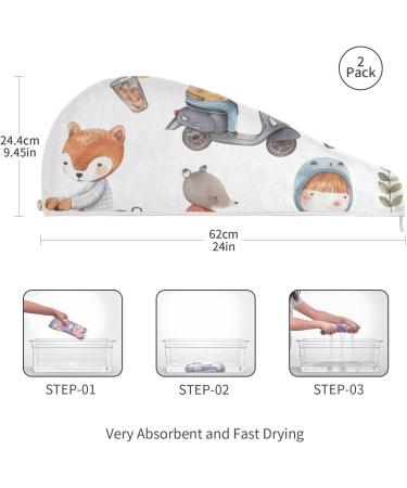 Shop 2 Pack Animal Driving Car Hair Towels - Super Absorbent Quick Dry Turbans for Women & Girls - Buy Online on GoSupps.com