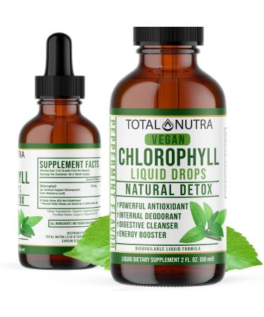 Mint Flavored Liquid Chlorophyll Drops -Total Nutra Vegan Chlorophyll Liquid Drops from Mulberry Leaves, Easy Digest Chlorophyllin Supplements, Immune Support, Liver Detox & Body Odor Supplements 2oz 2 Fl Oz (Pack of 1)