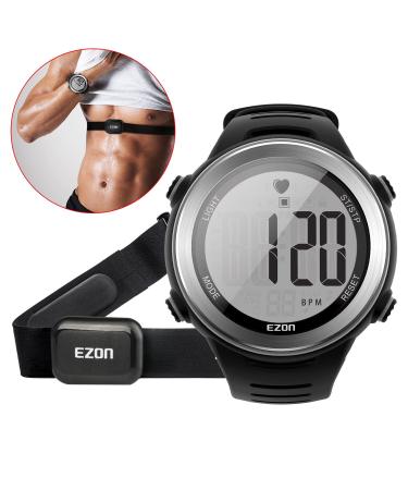 Heart Rate Monitor Watch with Chest Strap,Exercise Heart Rate Monitor, Digital Sports Watch with HRM for Outdoor Running Steel