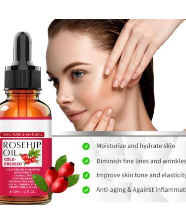 Rosehip Oil for Face 30ml - 100% Pure Organic Cold-Pressed Rose Hip Oil for Skin Body and Hair Natural Rosehip Seed Oil Nourishes and Hydrates for All Skin Types - Buy Online on GoSupps.com