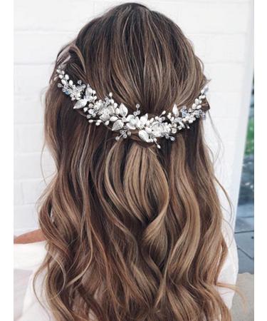Easedaily Silver Flower Leaf Bridal Hair Vine Headpiece with Pearls - Wedding Hair Accessories for Women and Girls - Buy Online on GoSupps.com