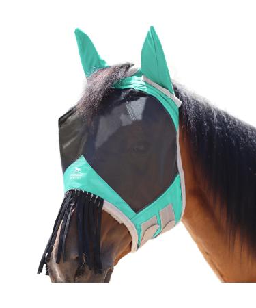 Harrison Howard CareMaster Horse Fly mask with Ears and Nose Fringe Fly Protector Defender Mask Summer Mint Full Size Full (Large) Summer Mint