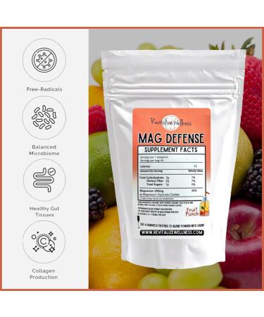Revitalize Wellness Mag Defense Powder | Orthomolecular Dose of Magnesium 200 mg as Magnesium Glycinate Chelate | Pure, Corn Free, & GMO-Free | Fruit Punch Flavor | 60 Servings - Buy Online on GoSupps.com