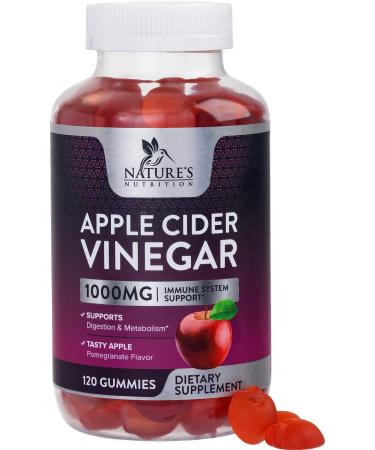 Apple Cider Vinegar Gummy Vitamins for Detox & Cleanse 1000mg - Gelatin-Free, Vegan, Non-GMO, Made with Beet Root & Essential Vitamin B12 for Energy - Natural Apple Flavor - 120 Gummies 120 Count (Pack of 1)