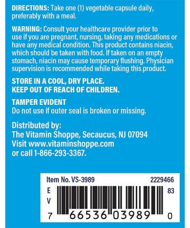 The Vitamin Shoppe Niacin Cholesterol Support 500 (100 Vegetable (100 Vegetable Capsules) - Buy Online on GoSupps.com