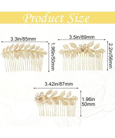 PAGOW Gold Leaf Hair Comb Set with Rhinestones and Pearls - Wedding Hair Accessories for Women, Girls, Bride, Bridesmaid (3 Sizes) - Buy Online on GoSupps.com