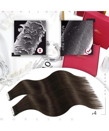 Moresoo Invisible Tape Extensions - Real Hair 60cm | Dark Brown #4 Tape In Hair Extensions - 20 Pieces/50g Remy Real Hair - Buy Online on GoSupps.com