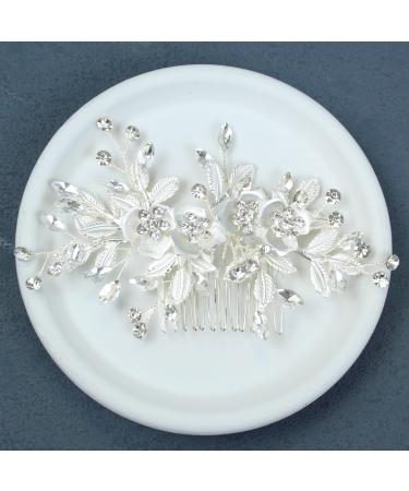 PTORIZNY Wedding Rhinestone Hair Comb Crystal Bride Hair Combs Flower Side Hair Combs Leaf Headpiece Bridal Hair Accessories for Women and Girls (Silver) - Buy Online on GoSupps.com