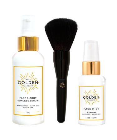 The Golden Standard We've Got You Covered Combo - Face & Body Sunless Serum and Face Mist with Brush - Natural and Hydrating Flawless Sunless Self Tanning for a Buildable Tan - Cruelty Free (2 oz)