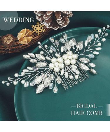 Yean Bride Leaf Pearl Wedding Hair Comb - Rhinestone Hair Accessories (Silver) - Buy Online on GoSupps.com