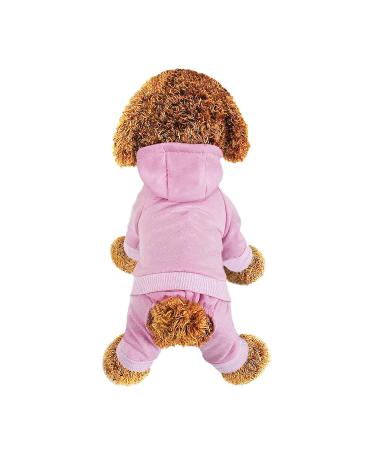 Dog Hoodie, Pet Jumpsuit Fleece Sweatshirt with Buttons, Dog Clothes, Dog Cold Weather Coats, Dog Pajamas, Winter Warm Cotton Puppy Hoodie 4 Legs Dog Clothes for Small Medium Large Dogs Cats Boy Girl Small Pink