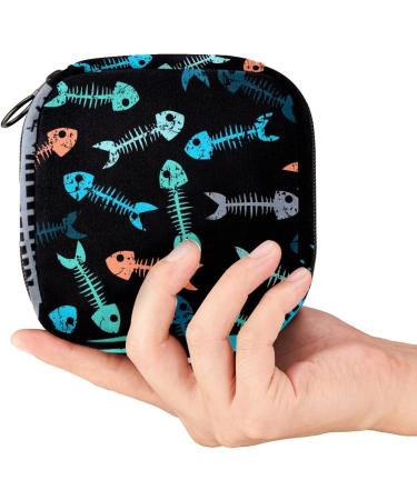 Fish Bone Print Sanitary Napkin Storage Bag | Portable Period Kit Pouch | Menstrual Cup Pad Pouch for Women/Girls - Color 11 - Buy Online on GoSupps.com