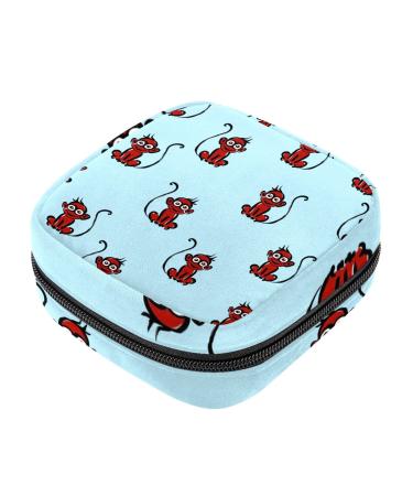 Menstruation pad bag with zipper women's napkin bag tampons collective bag for women and girls (red monkey pattern) Color 11