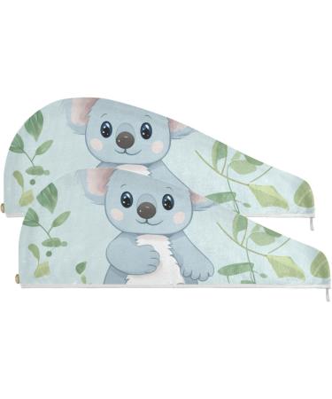 Koalas Green Leaf Hair Towel 2 Pack | Super Absorbent Quick Dry Hair Turbans for Women & Girls | Button Twisty Wrap - Buy Online on GoSupps.com