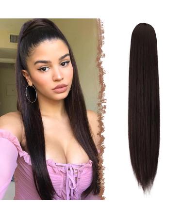 Feshfen ponytail extensions with cord strain long straight braid cord strip ponytail hair part smooth hair extensions synthetic drawstring ponytail extension for women 70 cm dark brown - Buy Online on GoSupps.com