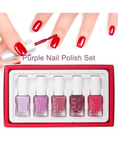 Purple Nail Varnish Sets - Pink Nail Polish Set - Quick Dry & Long Lasting Pink Glitter Nail Polish - Oil-Based Formula Nail Polish Gift Set with Top Coat No UV Need - Buy Online on GoSupps.com