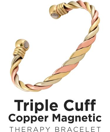 Magnetic Therapy Copper Bracelet - High Power Triple Cuff - Medium Size 7-7.75 - Magnet Jewelry Store - Buy Online on GoSupps.com