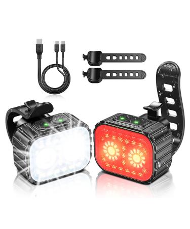 Zewdov Bike Lights for Night Riding, Ultra Bright Rechargeable Bike Light Front and Back, IPX6 Waterproof Bicycle Light Headlight and Tail Light Set, 8/12 Modes, 58Hrs Runtime, Easy to Install Front and Rear Light Combination