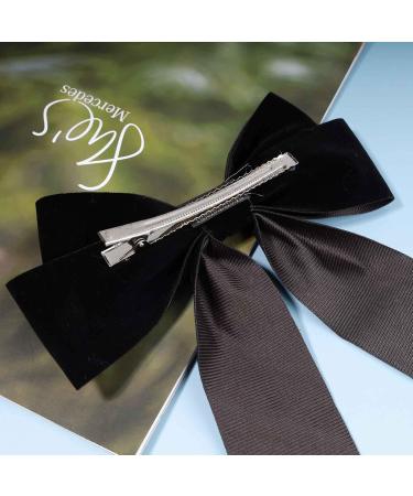 TseenYi Vintage Bow Tail Satin Hairclip Large Hair Bow Velvet Hairclip Black Satin Bow Hair Barrette Long Bowknot Tail Velvet Hairclip Headwear Winter Ribbon Bow Accessories for Women and Girls - Buy Online on GoSupps.com