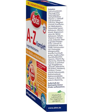 Abbey A-Z Complete Long-Term Multivitamin 24 High-Dose Vitamins & Minerals Vegetarian Lab Tested 40 Cherry Depot Tablets (1 Pack) for Optimal Health - Buy Online on GoSupps.com